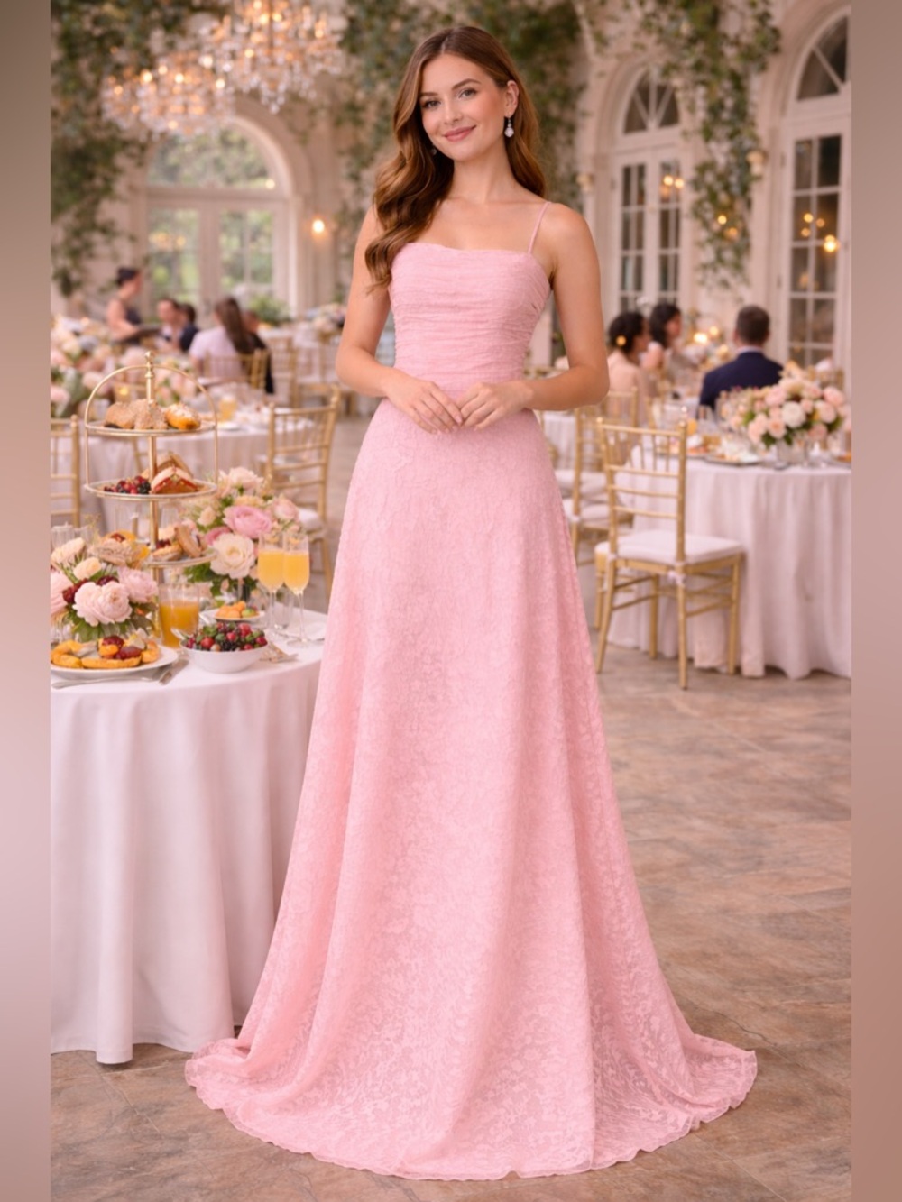 #137-6 Soft Pink Floral jacquard pattern Corset style long sundress-XS/Size 2